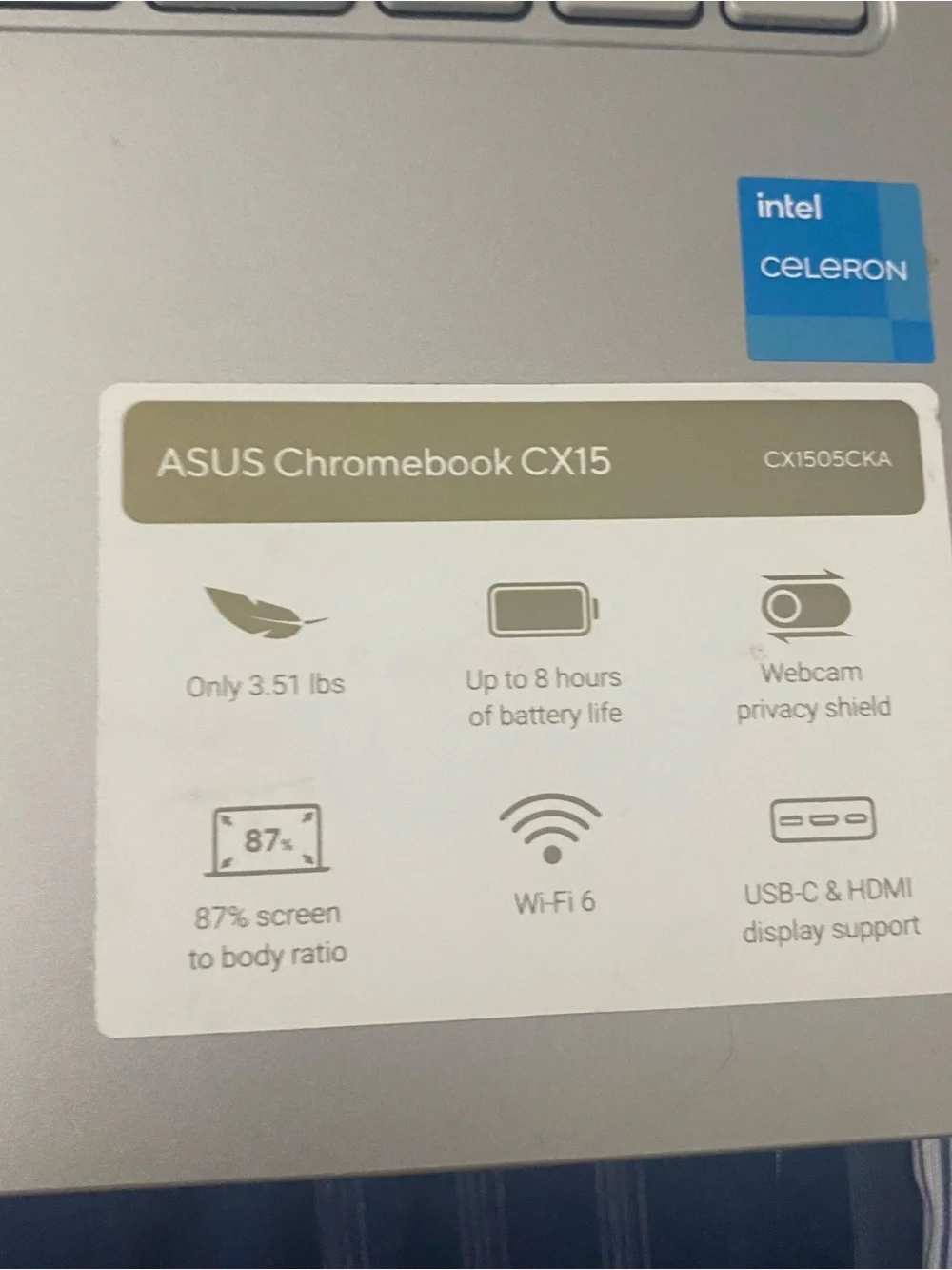 ASUS Chromebook CX15 Silver Laptop - Sleek Silver Design